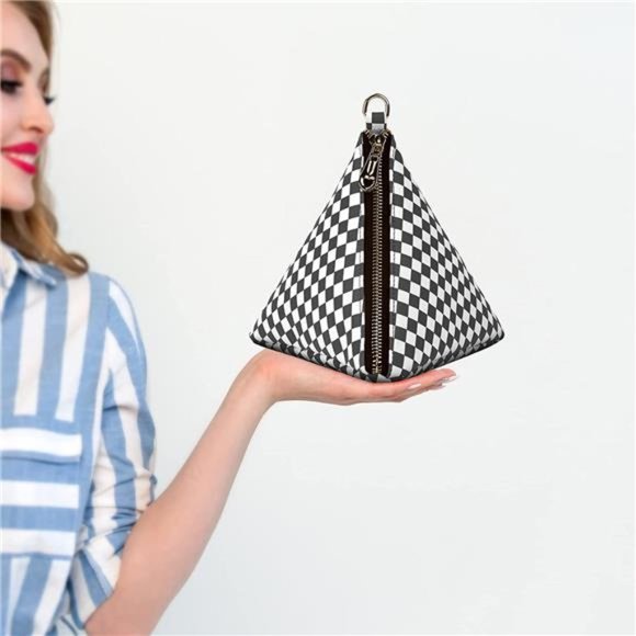 Women Leather Clutch Wallet Triangle Wristlet Purse with Wrist Strap - Picture 4 of 5